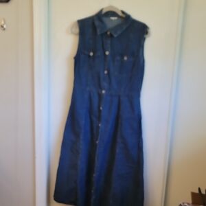 Blue Sleeveless Midi Sundress with Dress Shirt Collar